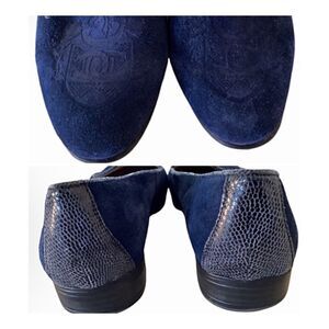 Etienne Aigner Navy Suede and Embossed Leather Loafers 9.5.